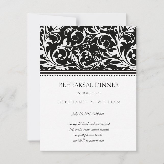 Invitation Dîner de répétition noir et blanc (Devant)