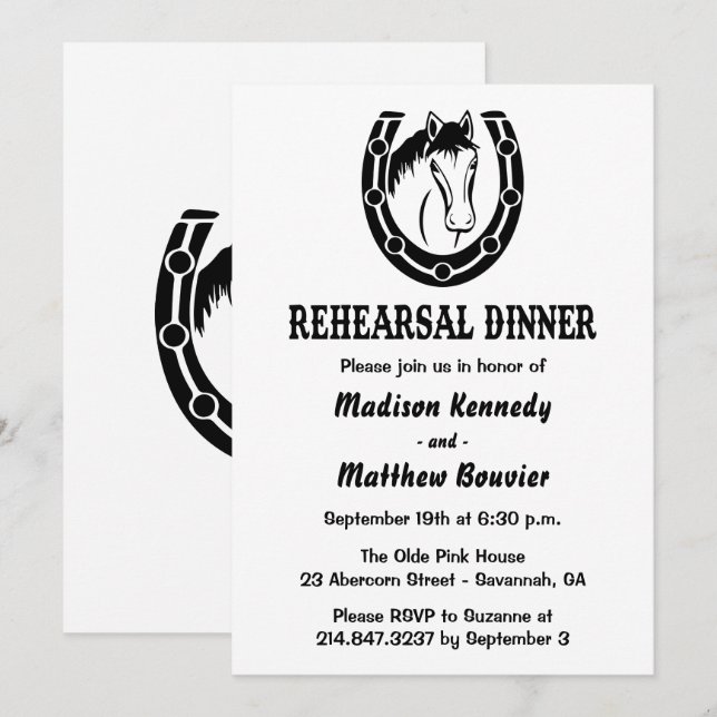 Invitation Dîner de répétition occidentale Cheval Rustique Ma (Devant / Derrière)