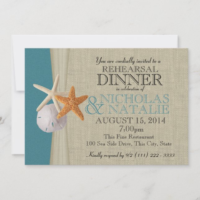 Invitation Dîner de répétition Ocean et Burlap Look (Devant)
