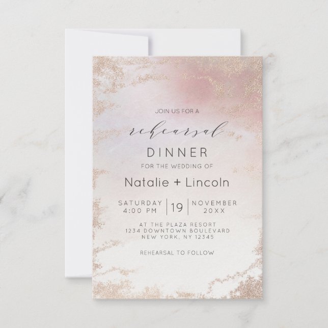 Invitation Dîner de répétition Ombre Blush Pink Frosted Foil (Devant)