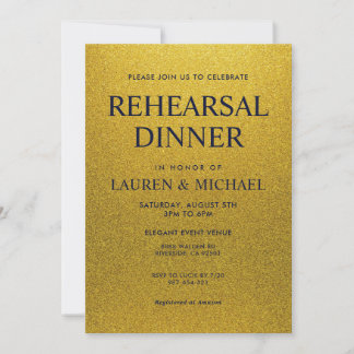 Invitation Dîner de répétition pailleté brillant noir et or