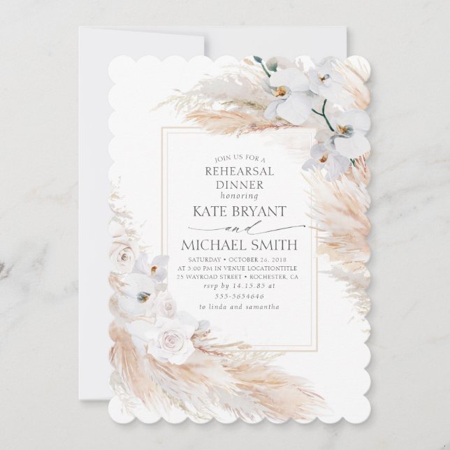 Invitation Dîner de répétition Pampas Grass and White Orchids (Devant)