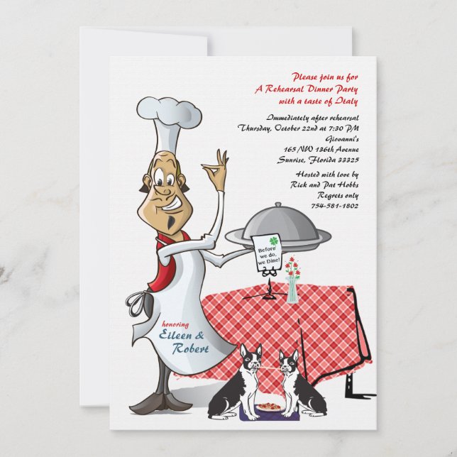 Invitation Dîner de répétition personnalisé Chef's Choice Fin (Devant)