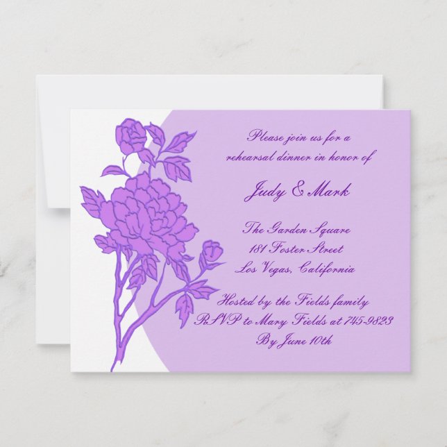 Invitation Dîner de répétition personnalisée à fleurs violett (Devant)