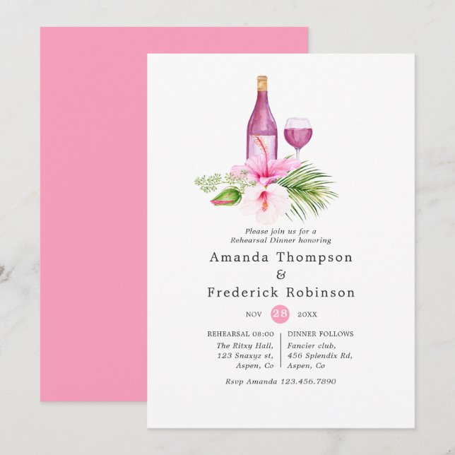Invitation Dîner de répétition Pink Tropical Beach Dîner Dégu (Devant / Derrière)