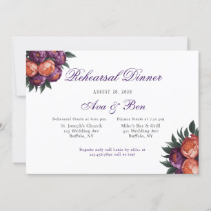 Invitation Dîner de répétition Plum & Orange Peony Argent