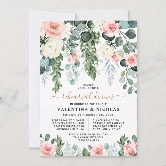 Invitation Dîner de répétition pour le Rose de jardin rose pâ (Devant)