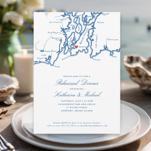 Invitation Dîner de répétition pour Mariage bleu de la Marine