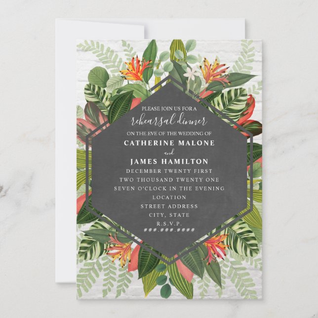 Invitation Dîner de répétition pour Mariage de la forêt tropi (Devant)