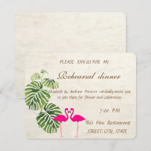 Invitation Dîner de répétition pour Mariages de Flamants rose