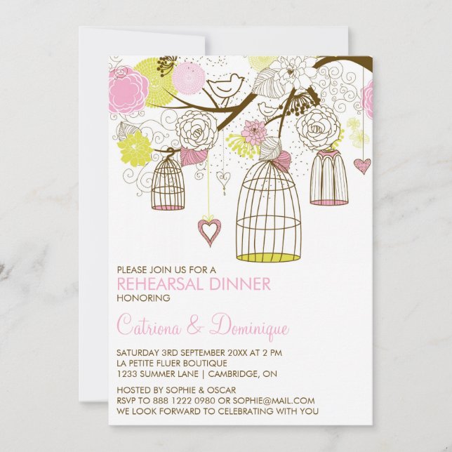 Invitation Dîner de répétition pour oiseaux rose j (Devant)