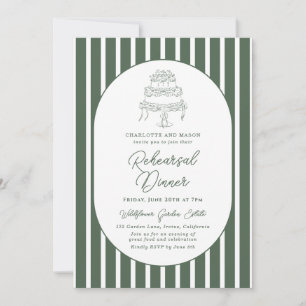Invitation Dîner de répétition prépa rayé vert foncé