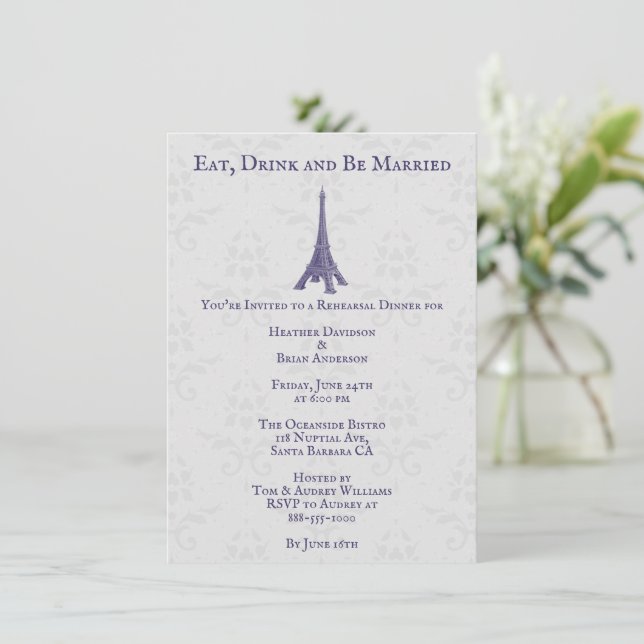 Invitation Dîner de répétition Purple Tour Eiffel Damas (Debout devant)