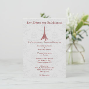 Invitation Dîner de répétition Red Eiffel Tower Damask