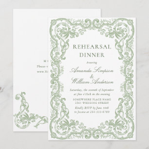 Invitation Dîner de répétition Renaissance Orné Vert Sauge