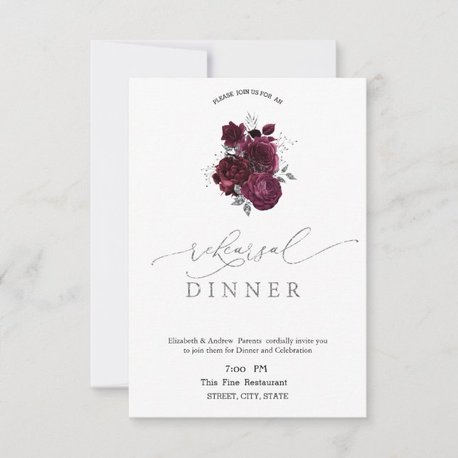 Invitation Dîner de répétition Rose de Bourgogne (Devant)