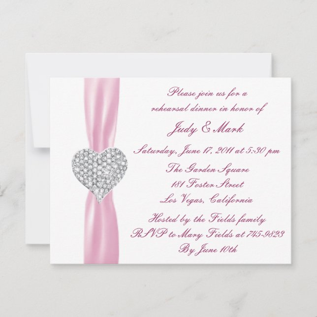 Invitation Dîner de répétition rose de coeur Diamond Invitati (Devant)