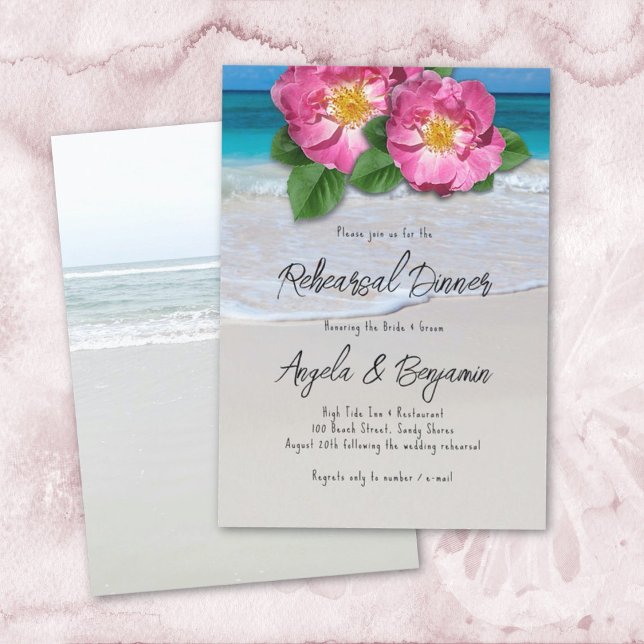 Invitation Dîner de répétition Rose de plage (Créateur téléchargé)