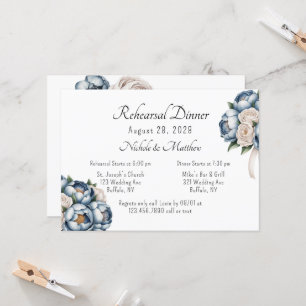 Invitation Dîner de répétition Rose Dusty Blue Peony