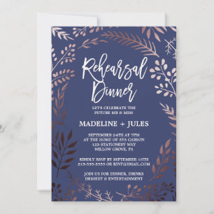 Invitation Dîner de répétition Rose élégant Gold et Navy