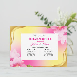 Invitation Dîner de répétition rose et jaune vibrant 