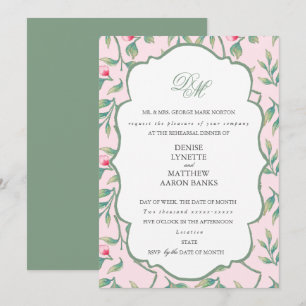 Invitation Dîner de répétition rose et vert basilic