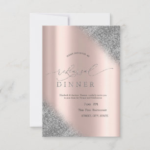 Invitation Dîner de répétition Rose Gold Pailleté Argent Ombr