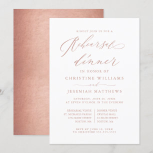 Invitation Dîner de répétition rose Gold Script Metallic Mari