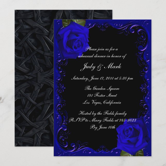 Invitation Dîner de répétition Rose Goth Blue élégant (Devant / Derrière)