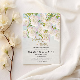 Invitation Dîner de répétition rose rustique en bois blanc ro