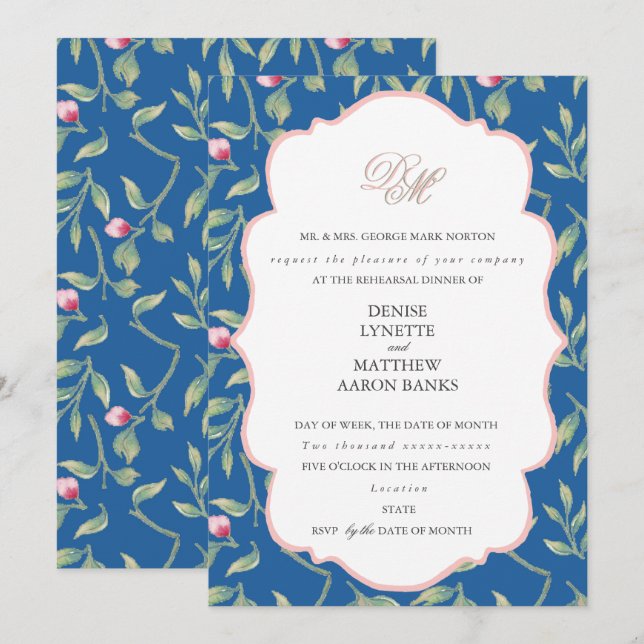Invitation Dîner de répétition Rose Toile d'Araignée (Devant / Derrière)