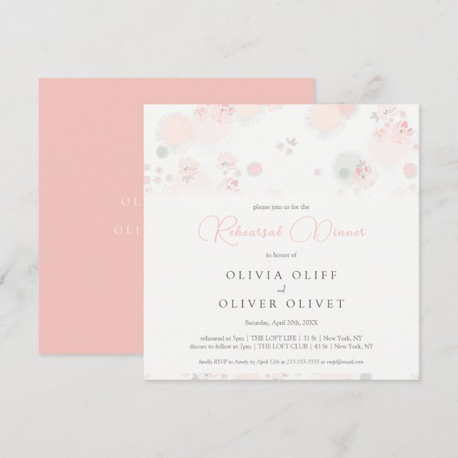 Invitation Dîner de répétition Roses de thé de douceur (Devant / Derrière)