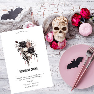 Invitation Dîner de répétition Roses Noires Gothiques Crânes