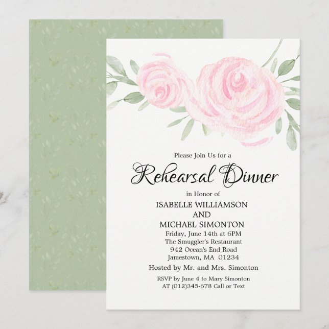 Invitation Dîner de répétition Roses Roses Roses Vides Invita (Devant / Derrière)