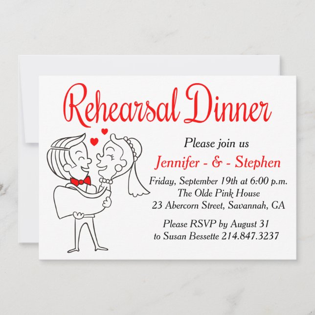 Invitation Dîner de répétition rouge et blanc Dîner de dessin (Devant)
