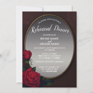 Invitation Dîner de répétition rouge floral gris argent