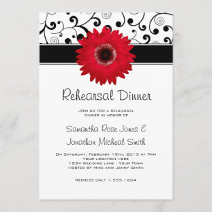 Invitation Dîner de répétition Rouge Gerbera Daisy Black Scro