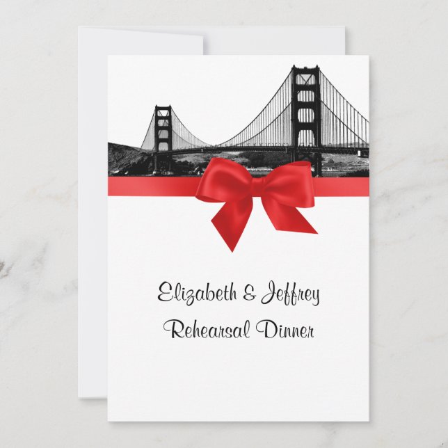 Invitation Dîner de répétition rouge San Fran Skyline Etched  (Devant)