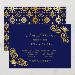 Invitation Dîner de répétition Royal Blue and Gold Mariage