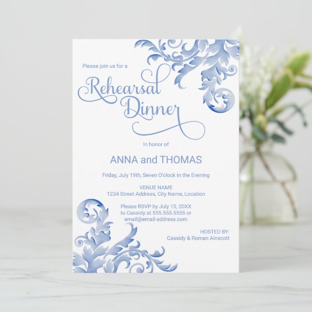 Invitation Dîner de répétition Royal Blue Watercolor (Debout devant)