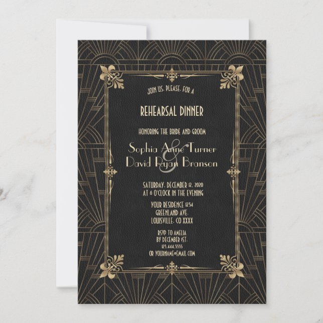 Invitation Dîner de répétition Royal Fleur-de-Lis Art Déco 19 (Devant)