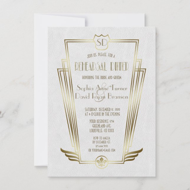 Invitation Dîner de répétition Royal Gold Art Deco (Devant)