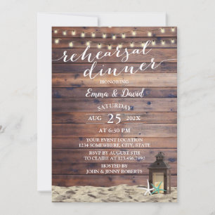 Invitation Dîner de répétition Rustic Beach Lantern & Starfis