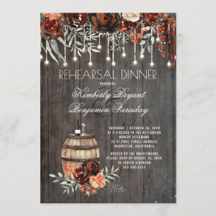 Invitation Dîner de répétition Rustic Winery Floral Lights