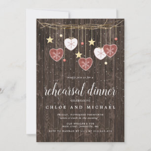 Invitation Dîner de répétition Rustic Wood Stars and Hearts