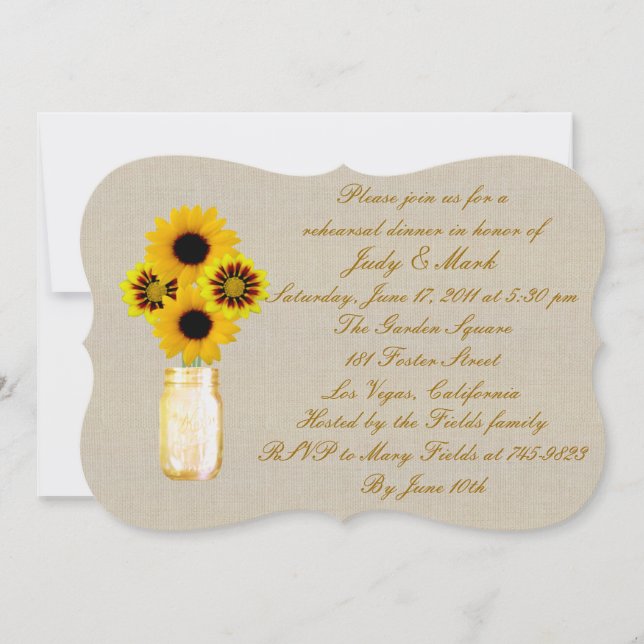 Invitation Dîner de répétition Rustic Yellow Mason Jar Invita (Devant)