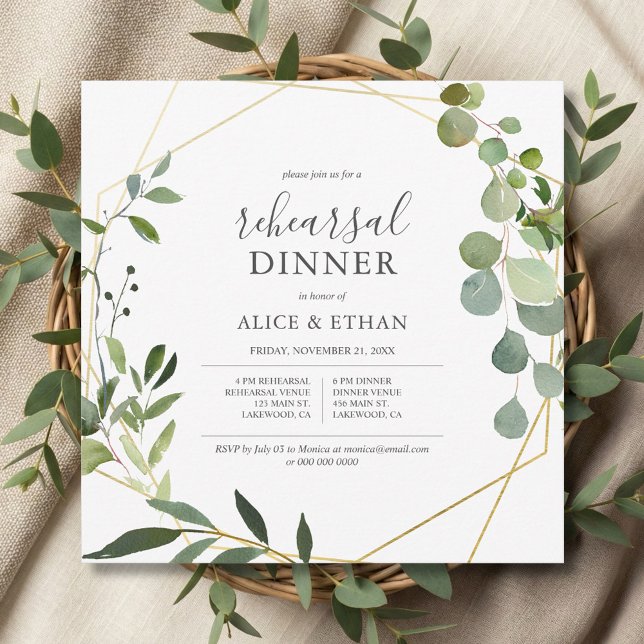 Invitation Dîner de répétition Rustique Boho Green Calligraph (Créateur téléchargé)