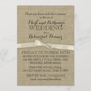 Invitation Dîner de répétition Rustique Burlap et White Bow