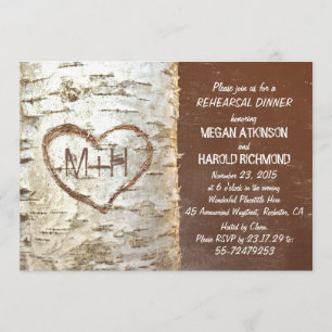 Invitation Dîner de répétition rustique de l'écorce de boulea