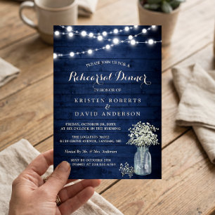Invitation Dîner de répétition rustique de minuit sous des lu